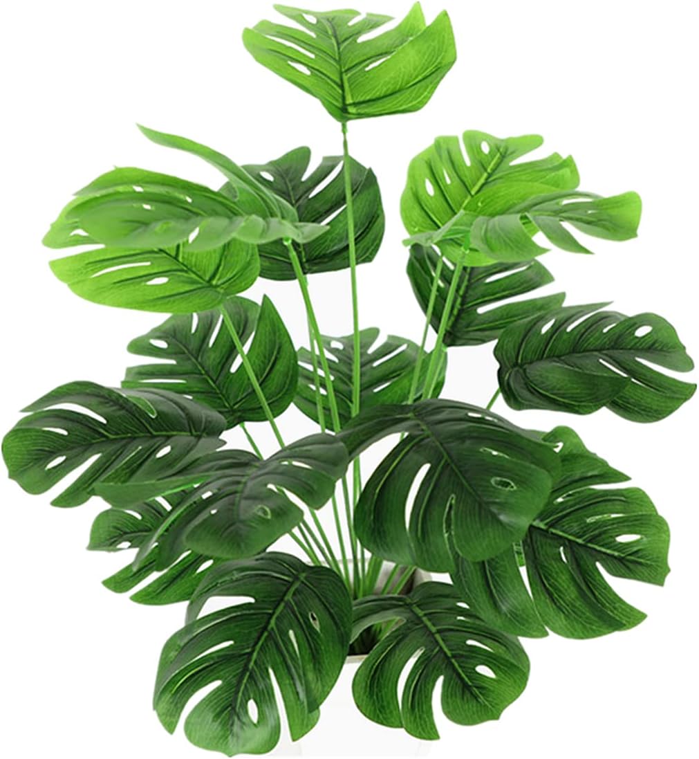 Artificial Monstera Deliciosa Plant 21 Inch, Fake Tropical Palm Tree Faux Greenery Leaves Plants for Indoor Outdoor Home Office Garden Houseplants Decor Wedding Party DIY Decoration - 1 Pack