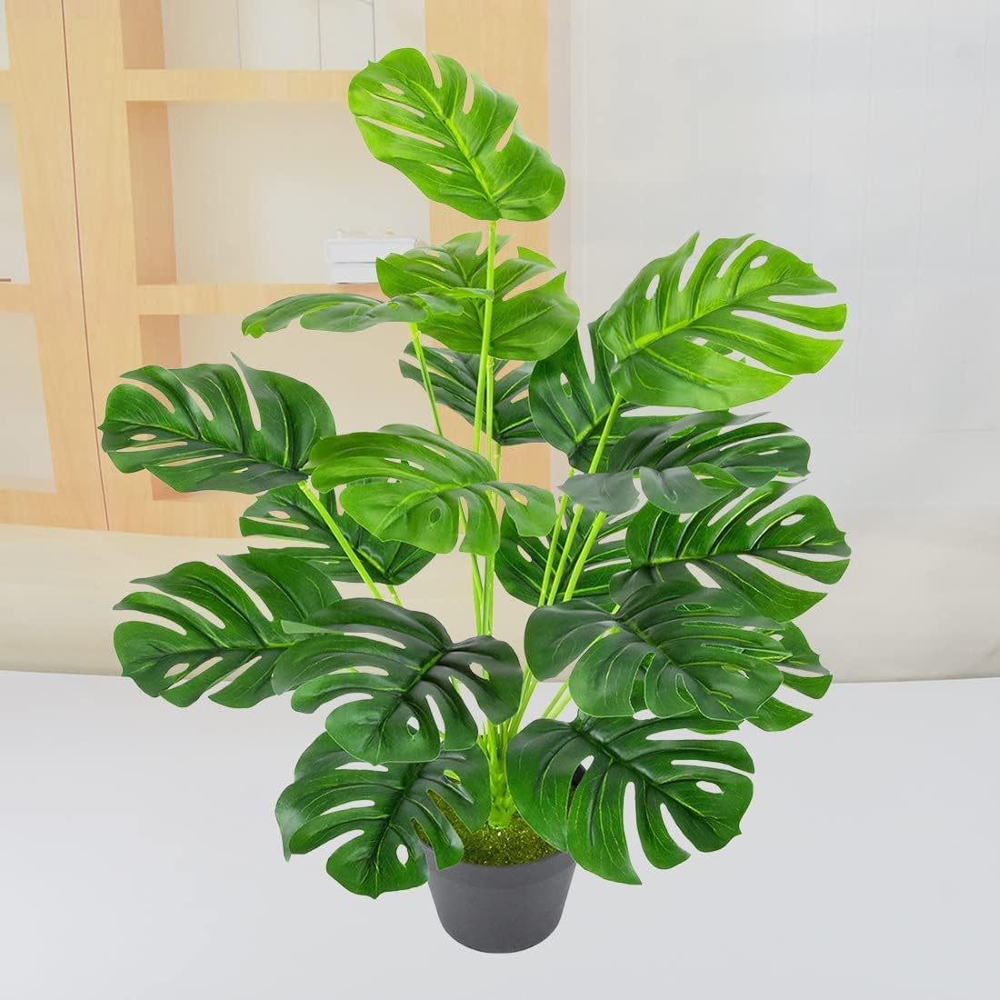 Artificial Monstera Deliciosa Plant 21 Inch, Fake Tropical Palm Tree Faux Greenery Leaves Plants for Indoor Outdoor Home Office Garden Houseplants Decor Wedding Party DIY Decoration - 1 Pack