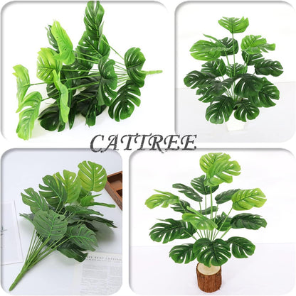 Artificial Monstera Deliciosa Plant 21 Inch, Fake Tropical Palm Tree Faux Greenery Leaves Plants for Indoor Outdoor Home Office Garden Houseplants Decor Wedding Party DIY Decoration - 1 Pack
