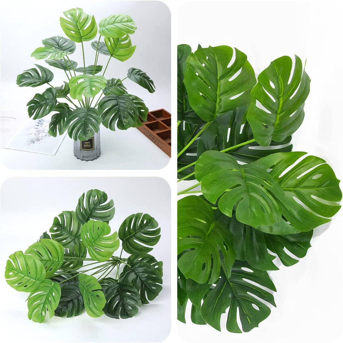 Artificial Monstera Deliciosa Plant 21 Inch, Fake Tropical Palm Tree Faux Greenery Leaves Plants for Indoor Outdoor Home Office Garden Houseplants Decor Wedding Party DIY Decoration - 1 Pack