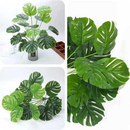 Artificial Monstera Deliciosa Plant 21 Inch, Fake Tropical Palm Tree Faux Greenery Leaves Plants for Indoor Outdoor Home Office Garden Houseplants Decor Wedding Party DIY Decoration - 1 Pack