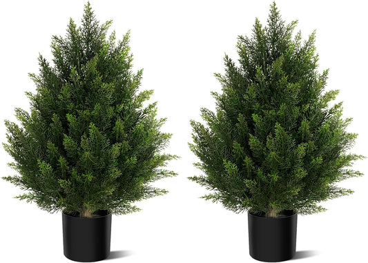 Outdoor Artificial Cedar Topiary Tree, Faux Evergreen Shrubs for Front Porch Decor, Lifelike Fake Bushes Plants for Home Living Room Front Door Decor (2, 4ft)