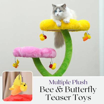 Catry Flower Cat Tree with Hideaway Condo, 3 Perches and Scratching Posts | Aesthetic floral cat condo tower for indoor cats, features durable sisal scratching posts, cozy plush flower beds & perches