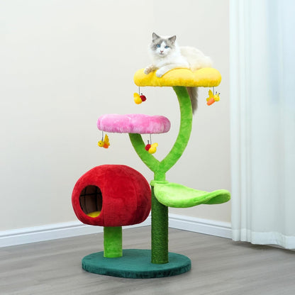 Catry Flower Cat Tree with Hideaway Condo, 3 Perches and Scratching Posts | Aesthetic floral cat condo tower for indoor cats, features durable sisal scratching posts, cozy plush flower beds & perches