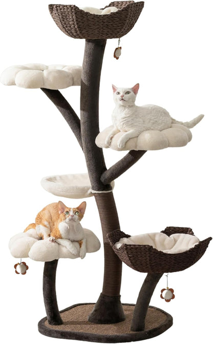 Catry Flower Cat Tree with Hideaway Condo, 3 Perches and Scratching Posts | Aesthetic floral cat condo tower for indoor cats, features durable sisal scratching posts, cozy plush flower beds & perches