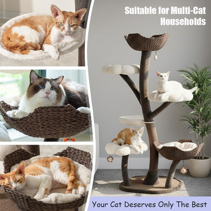 Catry Flower Cat Tree with Hideaway Condo, 3 Perches and Scratching Posts | Aesthetic floral cat condo tower for indoor cats, features durable sisal scratching posts, cozy plush flower beds & perches