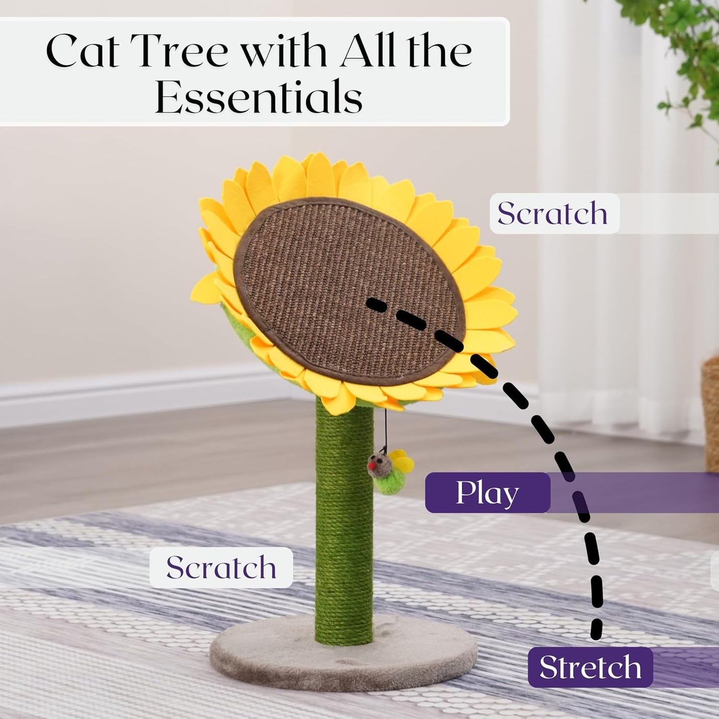 Catry Flower Cat Tree with Hideaway Condo, 3 Perches and Scratching Posts | Aesthetic floral cat condo tower for indoor cats, features durable sisal scratching posts, cozy plush flower beds & perches