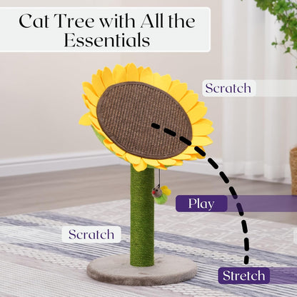 Catry Flower Cat Tree with Hideaway Condo, 3 Perches and Scratching Posts | Aesthetic floral cat condo tower for indoor cats, features durable sisal scratching posts, cozy plush flower beds & perches