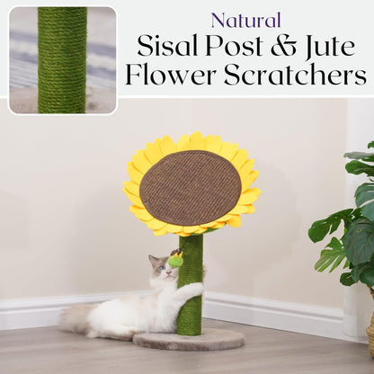 Catry Flower Cat Tree with Hideaway Condo, 3 Perches and Scratching Posts | Aesthetic floral cat condo tower for indoor cats, features durable sisal scratching posts, cozy plush flower beds & perches