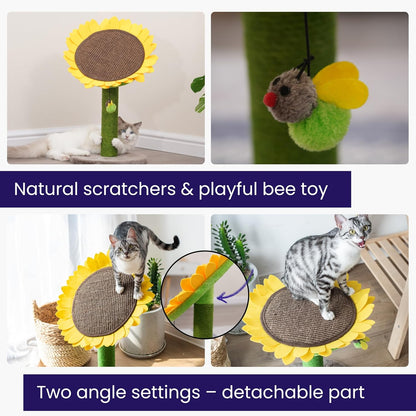 Catry Flower Cat Tree with Hideaway Condo, 3 Perches and Scratching Posts | Aesthetic floral cat condo tower for indoor cats, features durable sisal scratching posts, cozy plush flower beds & perches