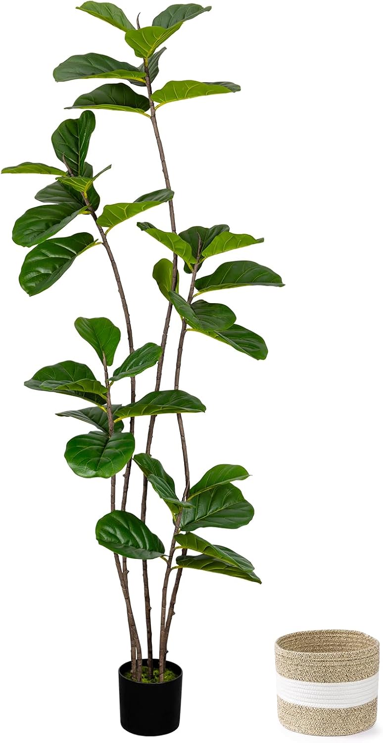 Artificial Fiddle Leaf Fig Tree 6FT with White Planter