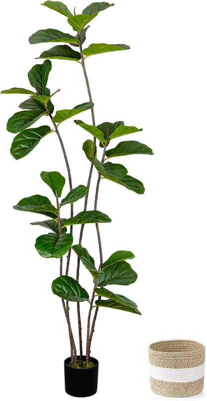Artificial Fiddle Leaf Fig Tree 6FT with White Planter