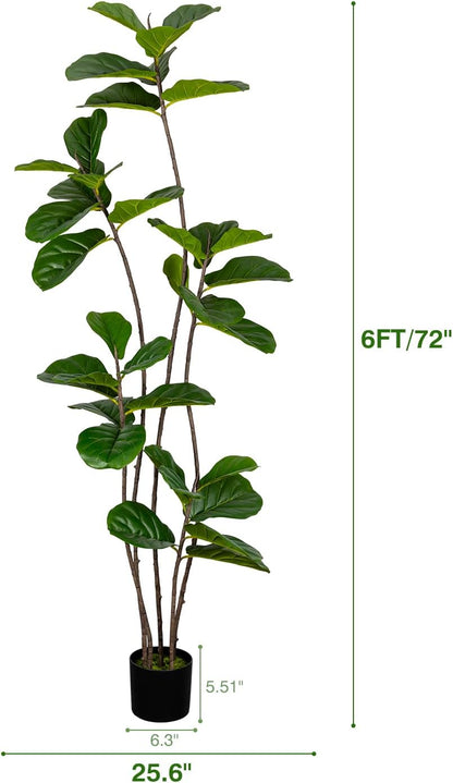 Artificial Fiddle Leaf Fig Tree 6FT with White Planter