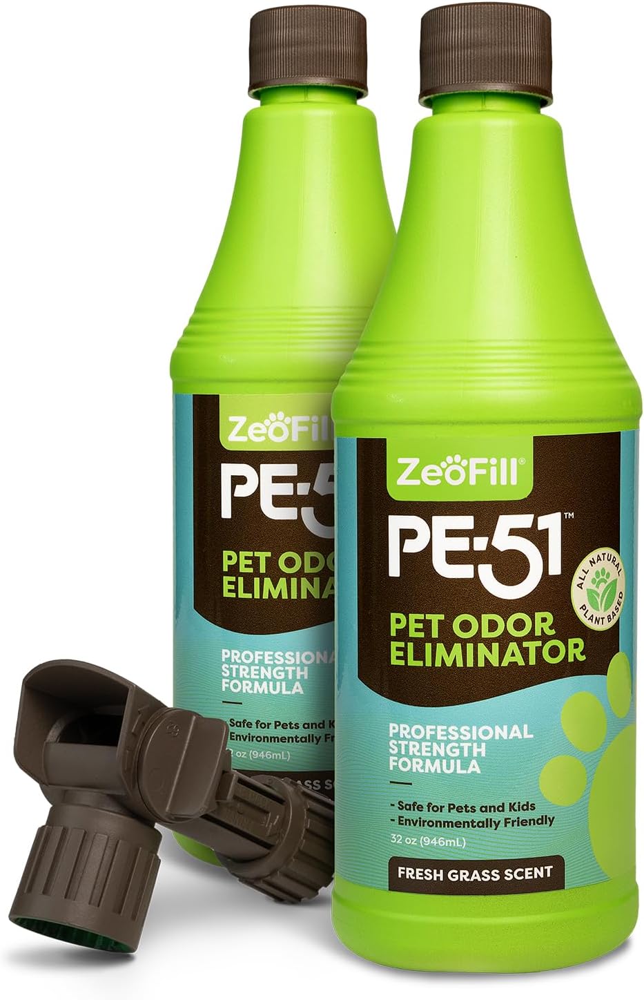 PE-51 Pet Odor Eliminator – Urine Odor Neutralizer with Max Flow Garden Hose Spray Nozzle | Pet, Turf & Yard Smell Remover | Cat & Dog Pee Deodorizer Spray | All Natural Enzymes | 32oz Bottle