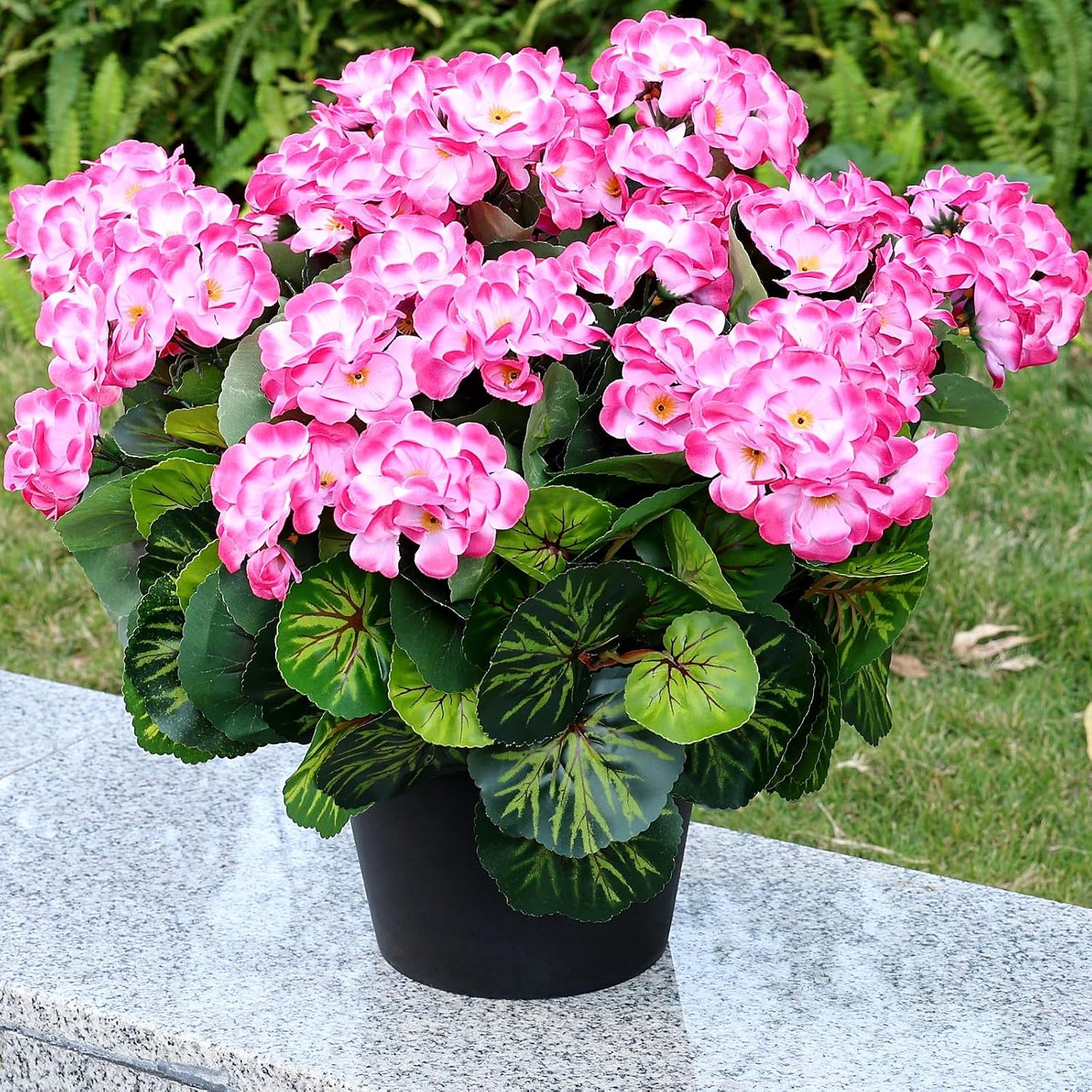 2 Pcs Pre-Potted Artificial Flowers for Outdoor - Pink | Faux Silk Geranium with Pot, 16 Inch, UV Resistant, Realistic, Front Porch Yard Balcony Home Decor