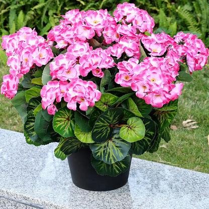 2 Pcs Pre-Potted Artificial Flowers for Outdoor - Pink | Faux Silk Geranium with Pot, 16 Inch, UV Resistant, Realistic, Front Porch Yard Balcony Home Decor