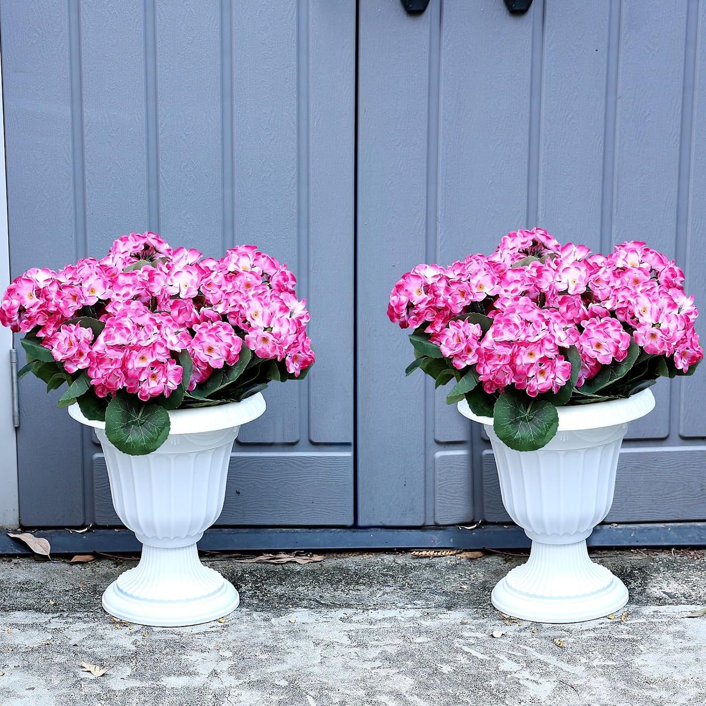 2 Pcs Pre-Potted Artificial Flowers for Outdoor - Pink | Faux Silk Geranium with Pot, 16 Inch, UV Resistant, Realistic, Front Porch Yard Balcony Home Decor