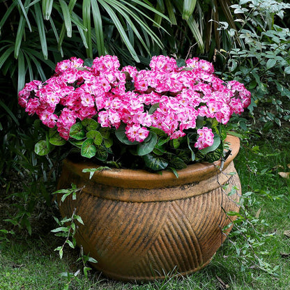 2 Pcs Pre-Potted Artificial Flowers for Outdoor - Pink | Faux Silk Geranium with Pot, 16 Inch, UV Resistant, Realistic, Front Porch Yard Balcony Home Decor