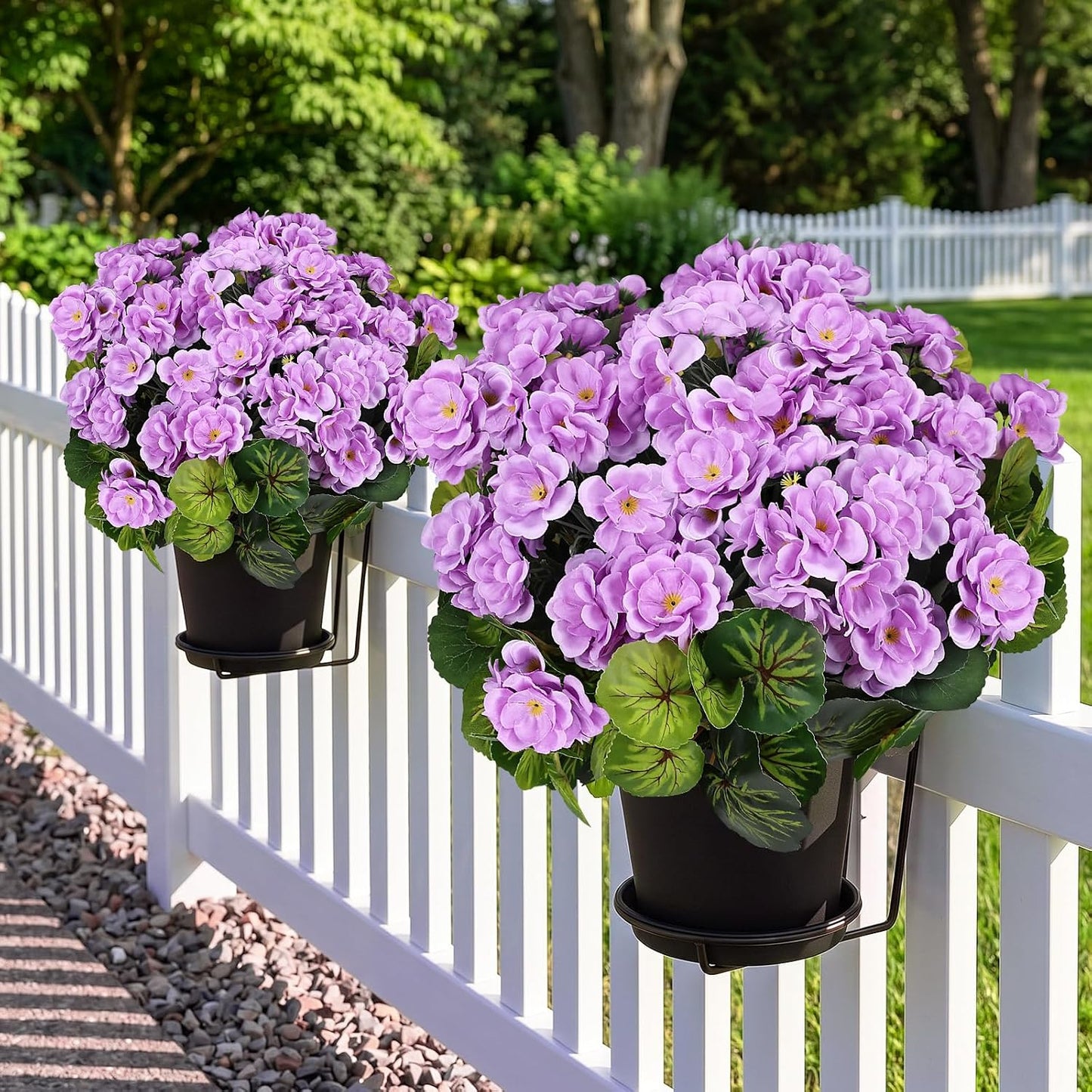 2 Pcs Pre-Potted Artificial Flowers for Outdoor - Pink | Faux Silk Geranium with Pot, 16 Inch, UV Resistant, Realistic, Front Porch Yard Balcony Home Decor
