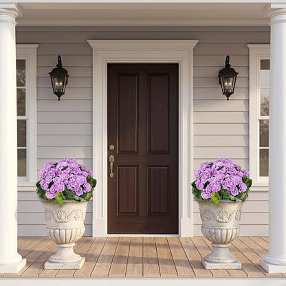 2 Pcs Pre-Potted Artificial Flowers for Outdoor - Pink | Faux Silk Geranium with Pot, 16 Inch, UV Resistant, Realistic, Front Porch Yard Balcony Home Decor