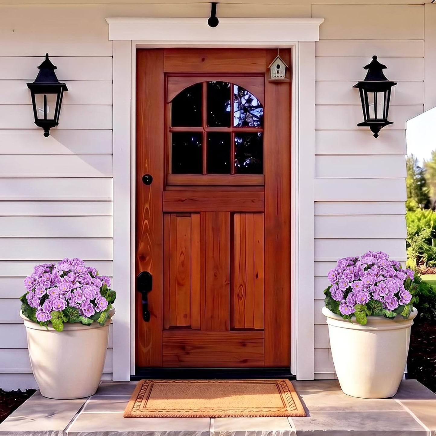 2 Pcs Pre-Potted Artificial Flowers for Outdoor - Pink | Faux Silk Geranium with Pot, 16 Inch, UV Resistant, Realistic, Front Porch Yard Balcony Home Decor