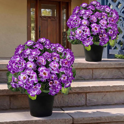 2 Pcs Pre-Potted Artificial Flowers for Outdoor - Pink | Faux Silk Geranium with Pot, 16 Inch, UV Resistant, Realistic, Front Porch Yard Balcony Home Decor