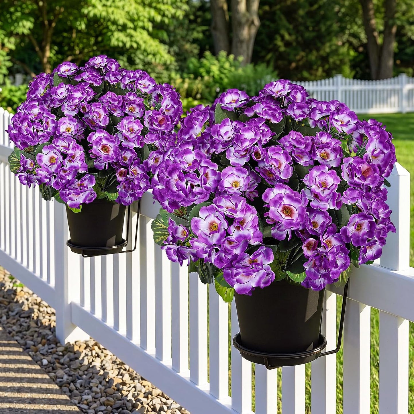 2 Pcs Pre-Potted Artificial Flowers for Outdoor - Pink | Faux Silk Geranium with Pot, 16 Inch, UV Resistant, Realistic, Front Porch Yard Balcony Home Decor
