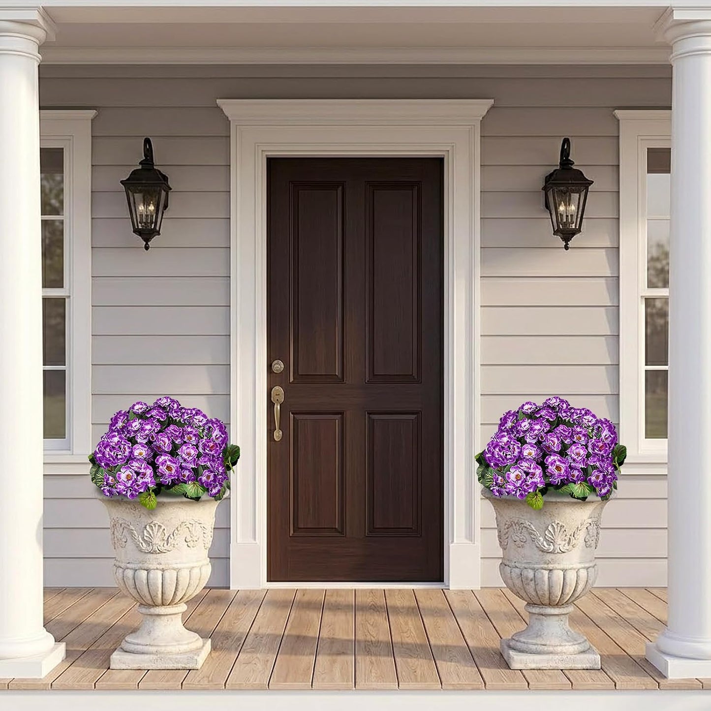 2 Pcs Pre-Potted Artificial Flowers for Outdoor - Pink | Faux Silk Geranium with Pot, 16 Inch, UV Resistant, Realistic, Front Porch Yard Balcony Home Decor