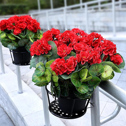 2 Pcs Pre-Potted Artificial Flowers for Outdoor - Pink | Faux Silk Geranium with Pot, 16 Inch, UV Resistant, Realistic, Front Porch Yard Balcony Home Decor
