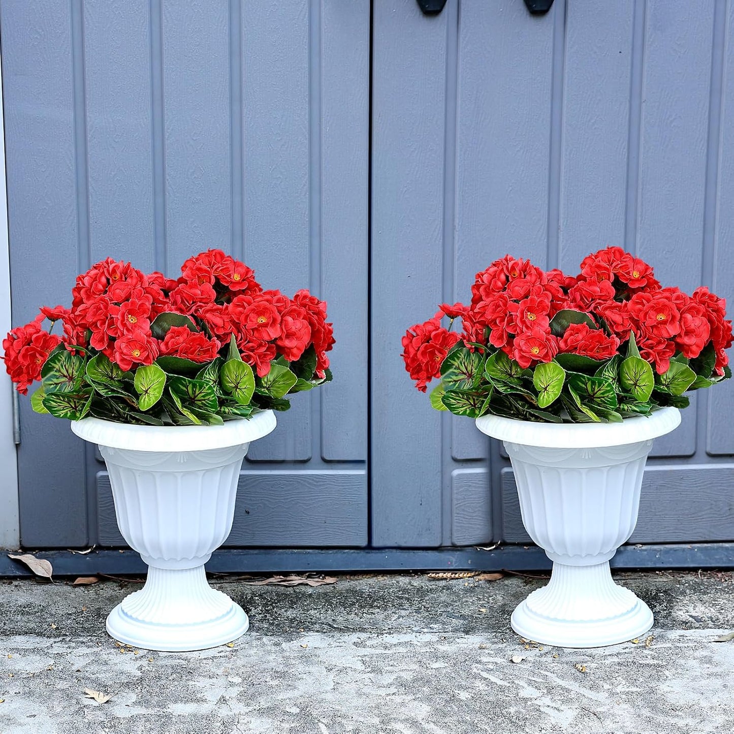 2 Pcs Pre-Potted Artificial Flowers for Outdoor - Pink | Faux Silk Geranium with Pot, 16 Inch, UV Resistant, Realistic, Front Porch Yard Balcony Home Decor