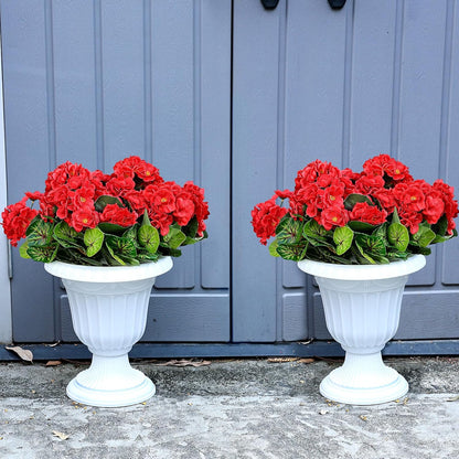 2 Pcs Pre-Potted Artificial Flowers for Outdoor - Pink | Faux Silk Geranium with Pot, 16 Inch, UV Resistant, Realistic, Front Porch Yard Balcony Home Decor