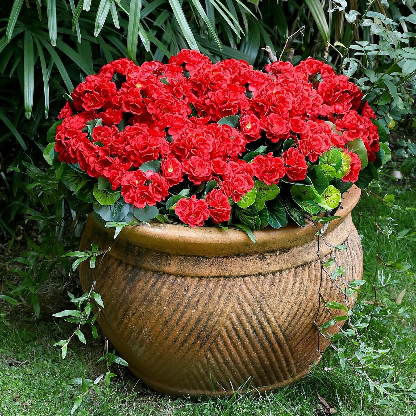 2 Pcs Pre-Potted Artificial Flowers for Outdoor - Pink | Faux Silk Geranium with Pot, 16 Inch, UV Resistant, Realistic, Front Porch Yard Balcony Home Decor