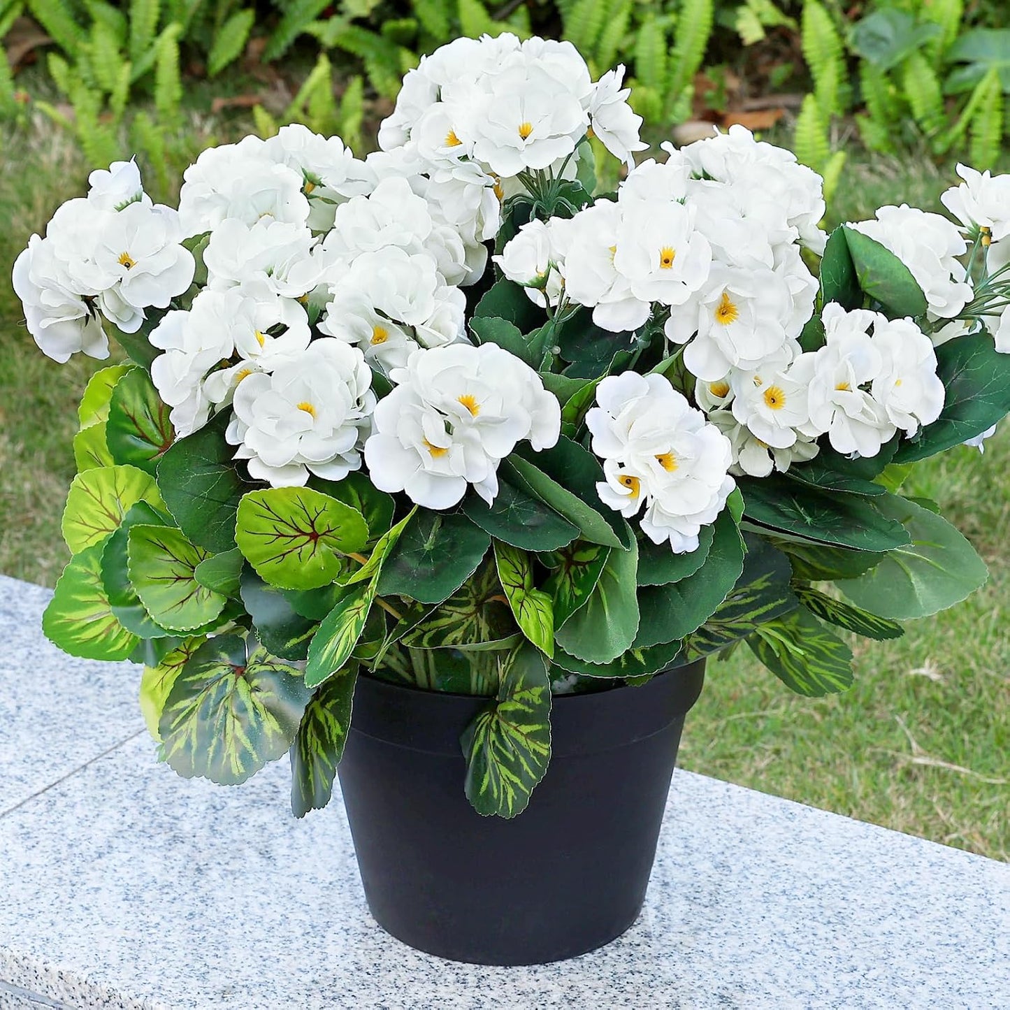 2 Pcs Pre-Potted Artificial Flowers for Outdoor - Pink | Faux Silk Geranium with Pot, 16 Inch, UV Resistant, Realistic, Front Porch Yard Balcony Home Decor