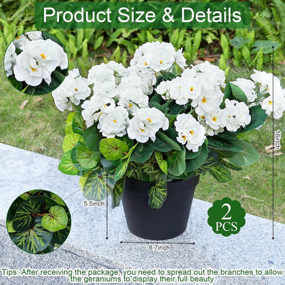 2 Pcs Pre-Potted Artificial Flowers for Outdoor - Pink | Faux Silk Geranium with Pot, 16 Inch, UV Resistant, Realistic, Front Porch Yard Balcony Home Decor