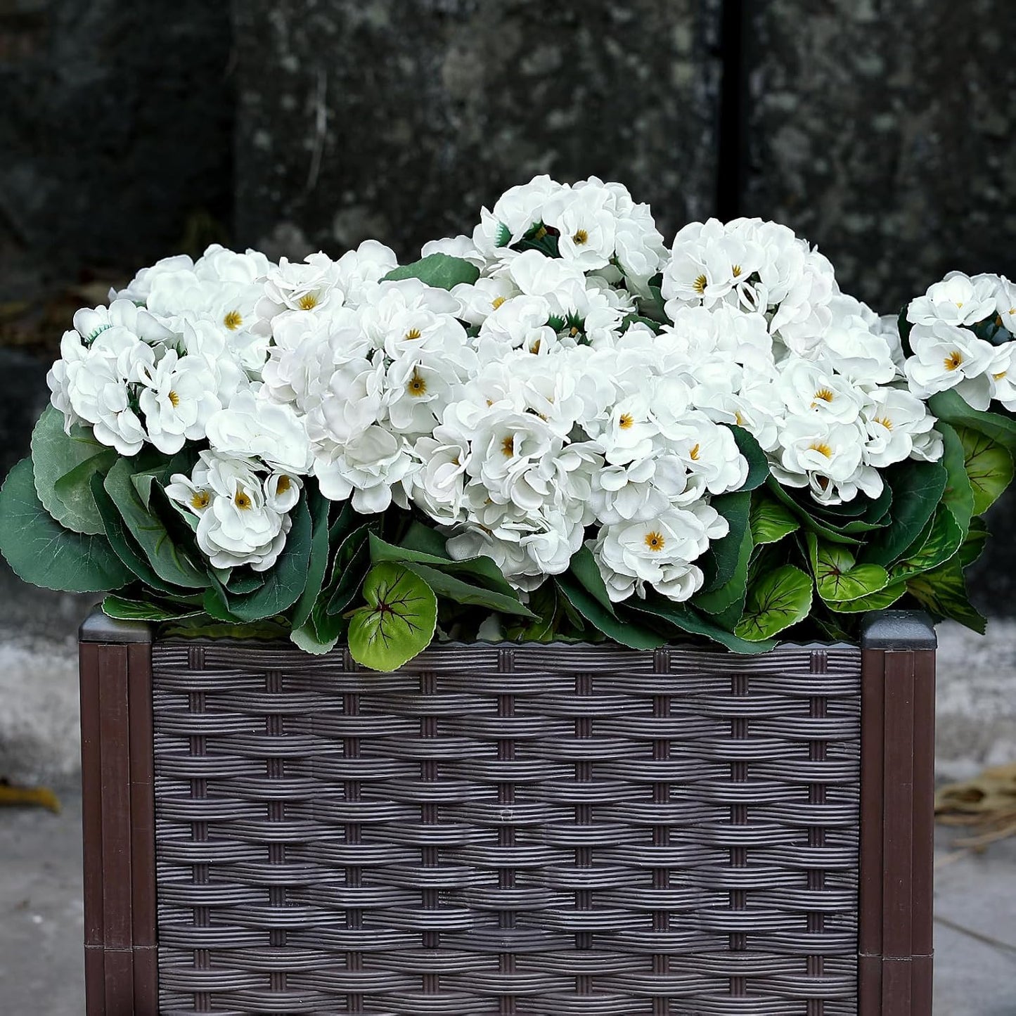 2 Pcs Pre-Potted Artificial Flowers for Outdoor - Pink | Faux Silk Geranium with Pot, 16 Inch, UV Resistant, Realistic, Front Porch Yard Balcony Home Decor