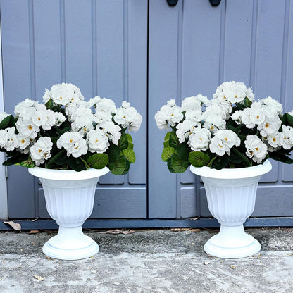 2 Pcs Pre-Potted Artificial Flowers for Outdoor - Pink | Faux Silk Geranium with Pot, 16 Inch, UV Resistant, Realistic, Front Porch Yard Balcony Home Decor