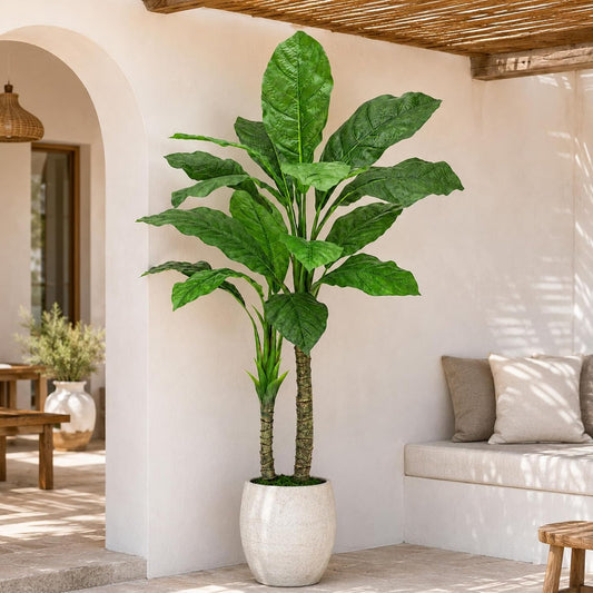 Artificial Banana Tree 6ft Tall Fake Banana Leaf Plant Faux Banana Tree with 15 Leaves Large Silk Tropical Tree for Home Mall Pool Patio Villa Indoor Outdoor Decor