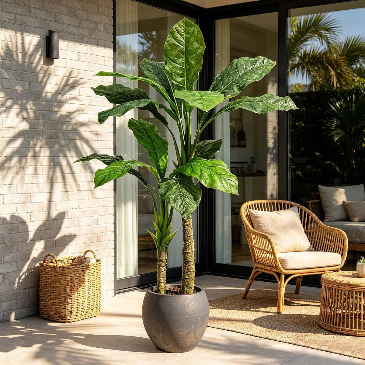 Artificial Banana Tree 6ft Tall Fake Banana Leaf Plant Faux Banana Tree with 15 Leaves Large Silk Tropical Tree for Home Mall Pool Patio Villa Indoor Outdoor Decor