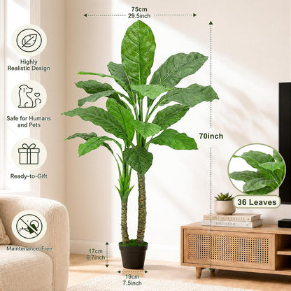 Artificial Banana Tree 6ft Tall Fake Banana Leaf Plant Faux Banana Tree with 15 Leaves Large Silk Tropical Tree for Home Mall Pool Patio Villa Indoor Outdoor Decor