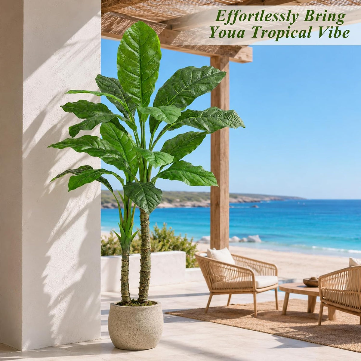 Artificial Banana Tree 6ft Tall Fake Banana Leaf Plant Faux Banana Tree with 15 Leaves Large Silk Tropical Tree for Home Mall Pool Patio Villa Indoor Outdoor Decor