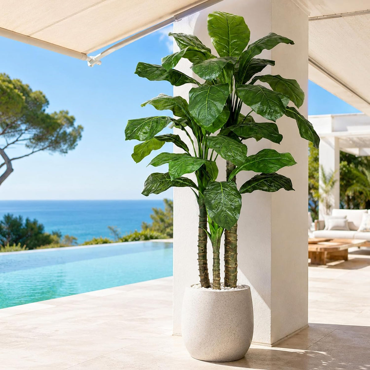 Artificial Banana Tree 6ft Tall Fake Banana Leaf Plant Faux Banana Tree with 15 Leaves Large Silk Tropical Tree for Home Mall Pool Patio Villa Indoor Outdoor Decor