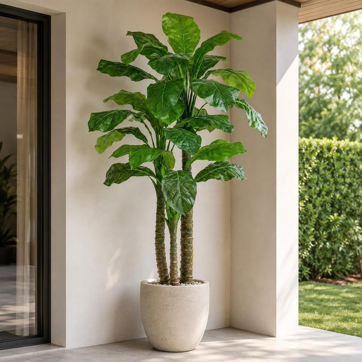 Artificial Banana Tree 6ft Tall Fake Banana Leaf Plant Faux Banana Tree with 15 Leaves Large Silk Tropical Tree for Home Mall Pool Patio Villa Indoor Outdoor Decor