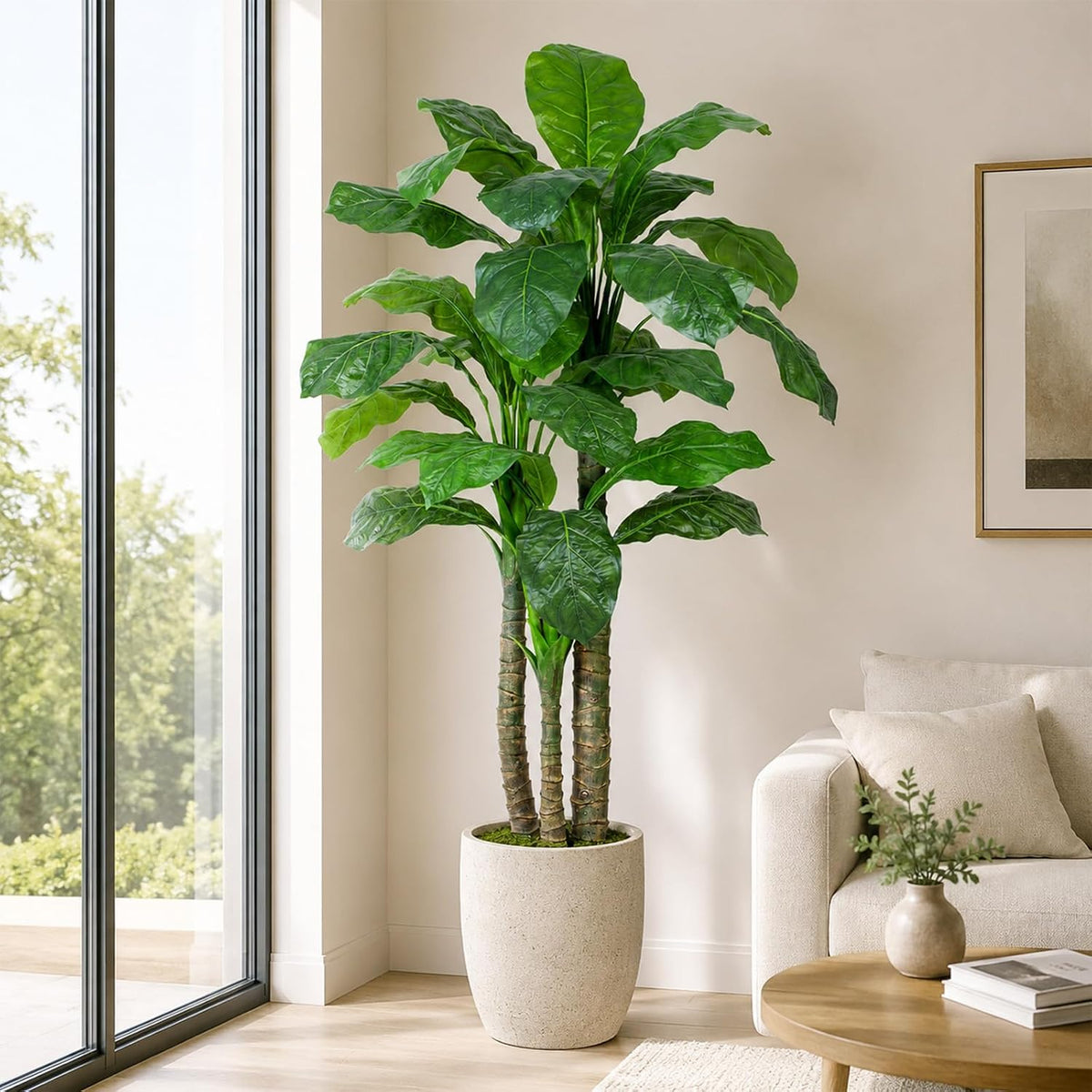 Artificial Banana Tree 6ft Tall Fake Banana Leaf Plant Faux Banana Tree with 15 Leaves Large Silk Tropical Tree for Home Mall Pool Patio Villa Indoor Outdoor Decor