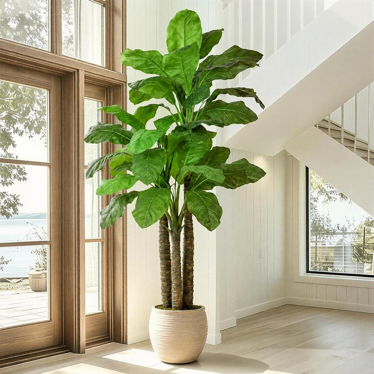Artificial Banana Tree 6ft Tall Fake Banana Leaf Plant Faux Banana Tree with 15 Leaves Large Silk Tropical Tree for Home Mall Pool Patio Villa Indoor Outdoor Decor