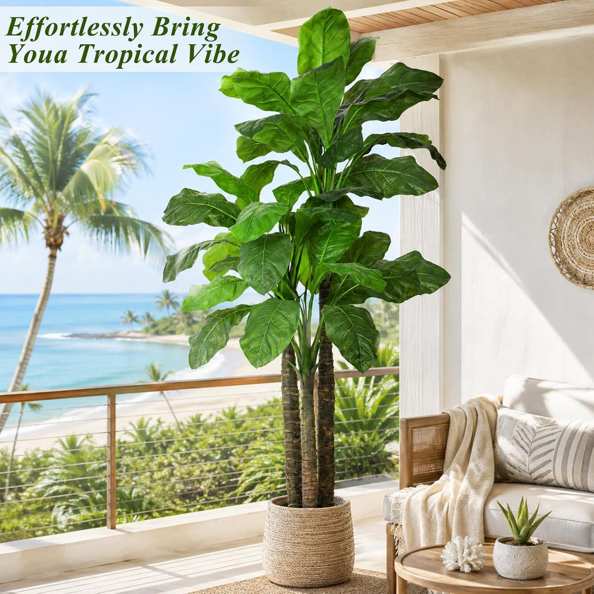 Artificial Banana Tree 6ft Tall Fake Banana Leaf Plant Faux Banana Tree with 15 Leaves Large Silk Tropical Tree for Home Mall Pool Patio Villa Indoor Outdoor Decor