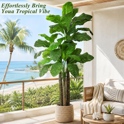 Artificial Banana Tree 6ft Tall Fake Banana Leaf Plant Faux Banana Tree with 15 Leaves Large Silk Tropical Tree for Home Mall Pool Patio Villa Indoor Outdoor Decor