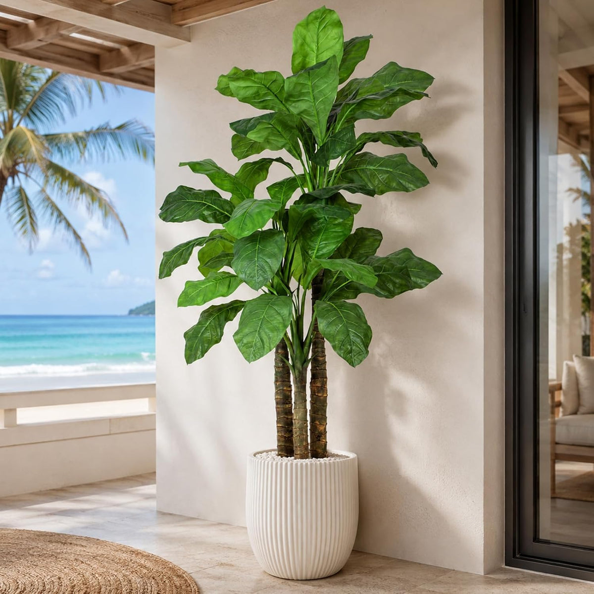 Artificial Banana Tree 6ft Tall Fake Banana Leaf Plant Faux Banana Tree with 15 Leaves Large Silk Tropical Tree for Home Mall Pool Patio Villa Indoor Outdoor Decor