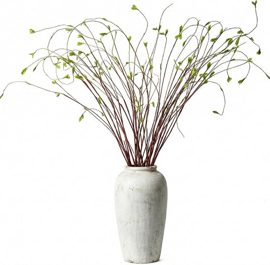 10 Pcs Artificial Lifelike Curly Willow Branches Decorative Dried Twigs 51 Inch Faux Tree Branches with Leaves Fake Bendable Stick Vintage Vines Stems for DIY Greenery Vase Home Office Decor