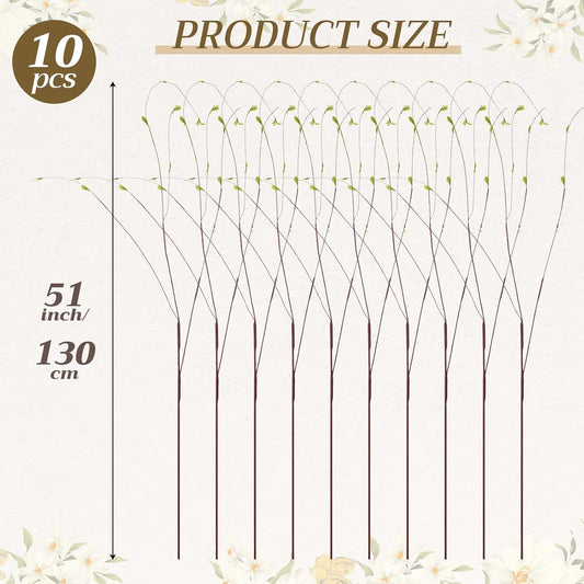 10 Pcs Artificial Lifelike Curly Willow Branches Decorative Dried Twigs 51 Inch Faux Tree Branches with Leaves Fake Bendable Stick Vintage Vines Stems for DIY Greenery Vase Home Office Decor