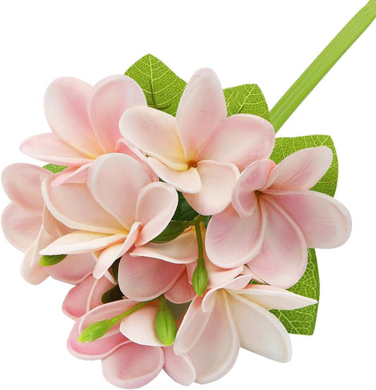 3 PCS Artificial Plumeria Flowers with Leaves,Lifelike Plumeria Frangipani and Bud Bouquets Total 9 Fake Flowers for Home Office Wedding Party Decoration DIY Bouquet Craft Gift (Pink)